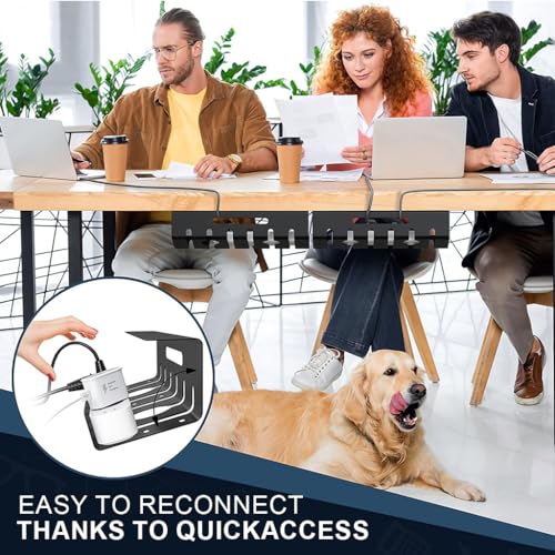 Climberty® Under Desk Cable Management Tray 2PCS Organizer for Office and Home Power Outlets Extension Cords Charging Cables Multi-Slot Design Contains 10 Cable Ties 40x10.5x8 cm