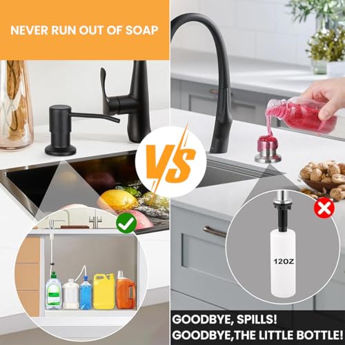 HANNEA® Sink Soap Dispenser with 1.2m Long Silicone Pipe Modern Stainless Steel Kitchen Liquid Pump Dish Hand 3PCS