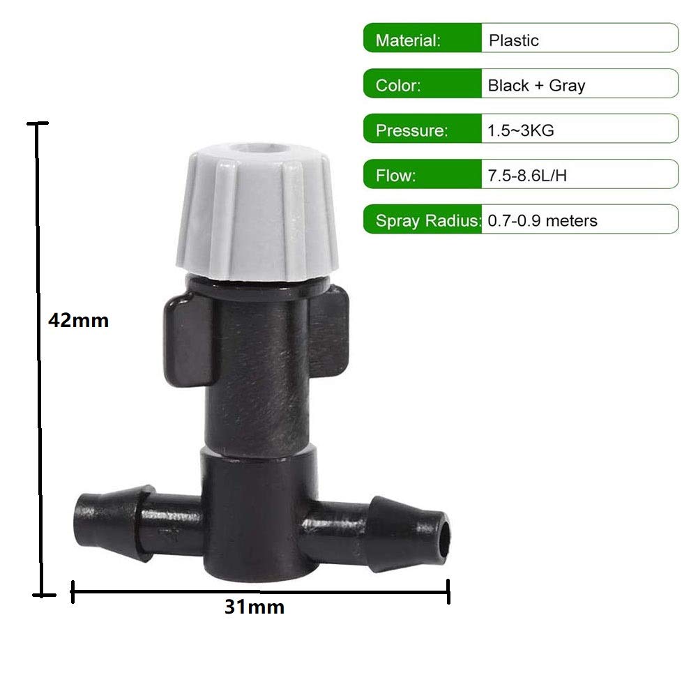 Proberos ZoMei ELEPHANTBOAT Plastic Sprinkler Heads Misting Nozzles with Tee Joints for Misting Watering Plant Flower Cooling System Home Garden Irrigation (Black) 40PCS Set