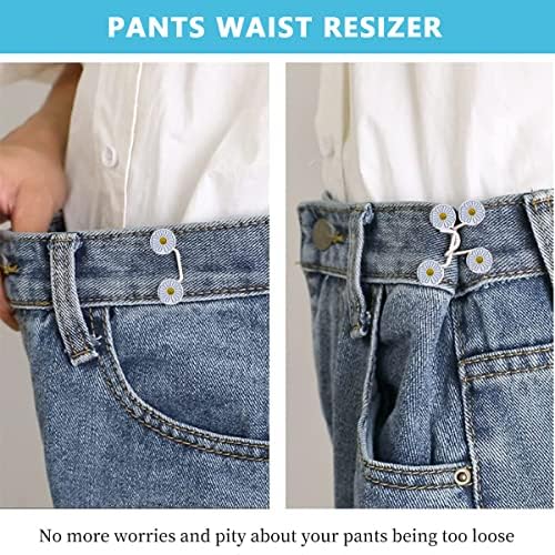 SANNIDHI 4Pcs Adjustable Waist Buckle for Loose Jeans Pants, Pearl Detachable Instant Jeans Button Pins Waist Tightener Set, Make the Waist Fit for Skirt, Pants, etc (No Sewing) (Daisy)