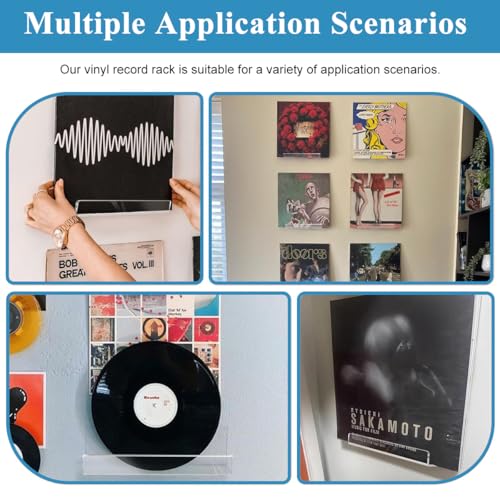 HASTHIP® 6 Pack Clear Vinyl Record Shelf Wall Mount Acrylic Album Holder Display Invisible Storage Hanger CD Floating Wall for Home Office 4 inch 3 PCS