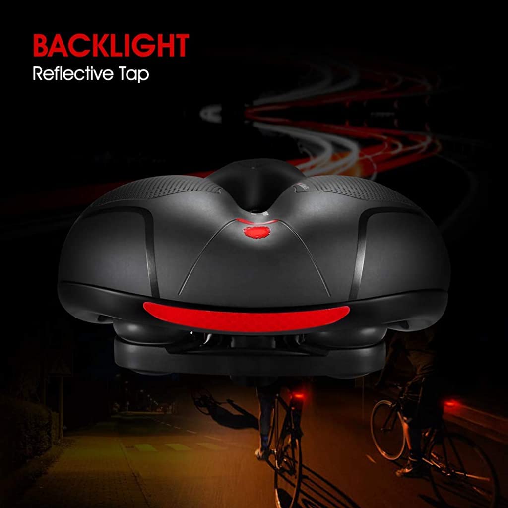 Proberos Cycle Seat with Red Reflective Safety Strip, Universal Memory Foam Bicycle Seat Waterproof Breathable Shock Absorbing Bike Saddle for Bike Mountain Bike