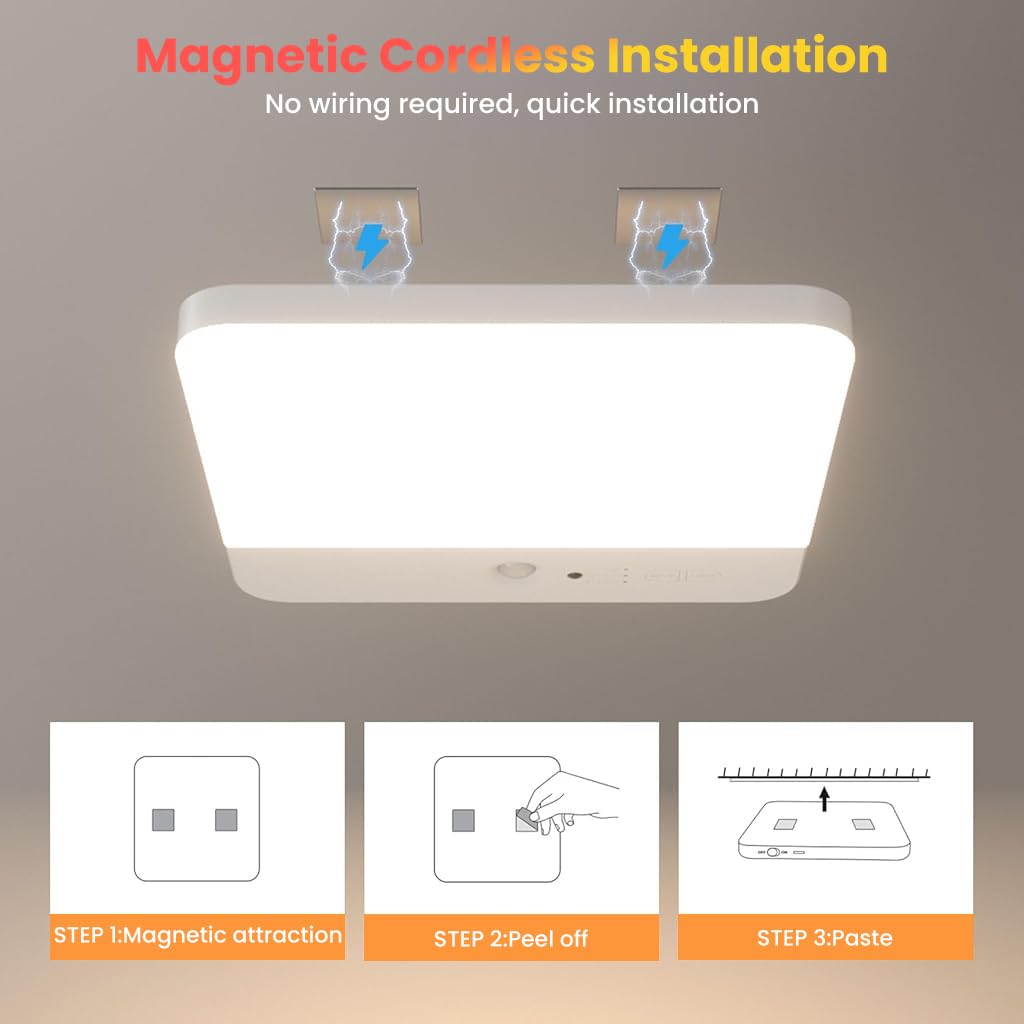 ELEPHANTBOAT® Magnetic Wall Lamp Ceiling Light with 3-Color LED, Smart Motion Sensor, Remote Control, USB Rechargeable 4000mAh Battery, Room Light for Bedroom, Cabinets, Hallway, Room