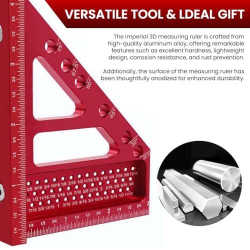 Serplex® Woodworking Triangle Ruler Scribing Aluminum Alloy Etched Metric Scale Multifunctional Drill Guide Gauge 22.5-90 Degree Square Protractor 2PCS
