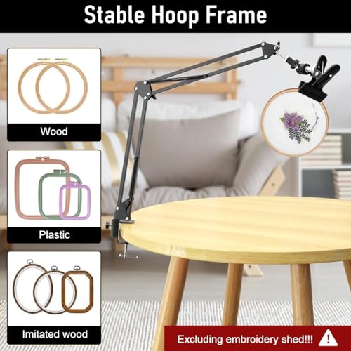 PATPAT® Embroidery Hoop Holder Metal Embroidery Hoop Stand 360° Adjustable Embroidery Stand Retractable Arm Design Screw Fixing Desk Embroidery Hoop Stand Third Hand for DIY Embroidery Craft