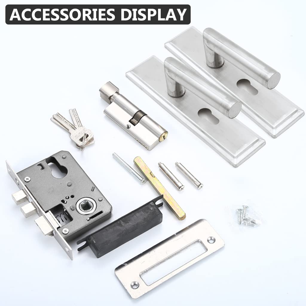 HASTHIP Heavy Duty Door Lock, Main Door Lock Set with 3 Keys, Mortise Keyed Lever Mount Latch with Deadbolt for Screen and Storm Doors, Satin Nickel, Style C