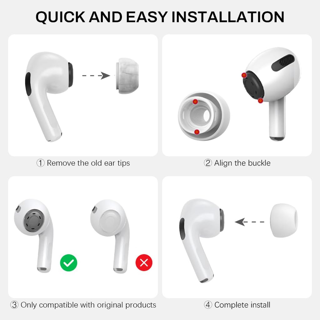 ZORBES 4 Pairs Ear Tips for Air-Pods Pro and Air-Pods Pro 2, Silicone Anti-Slip Earbuds Eartips, Silicone Cover for Air-pods Pro, Silicone Replacement Ear Tips for Air-PodsPro & Pro 2, XS/S/M/L