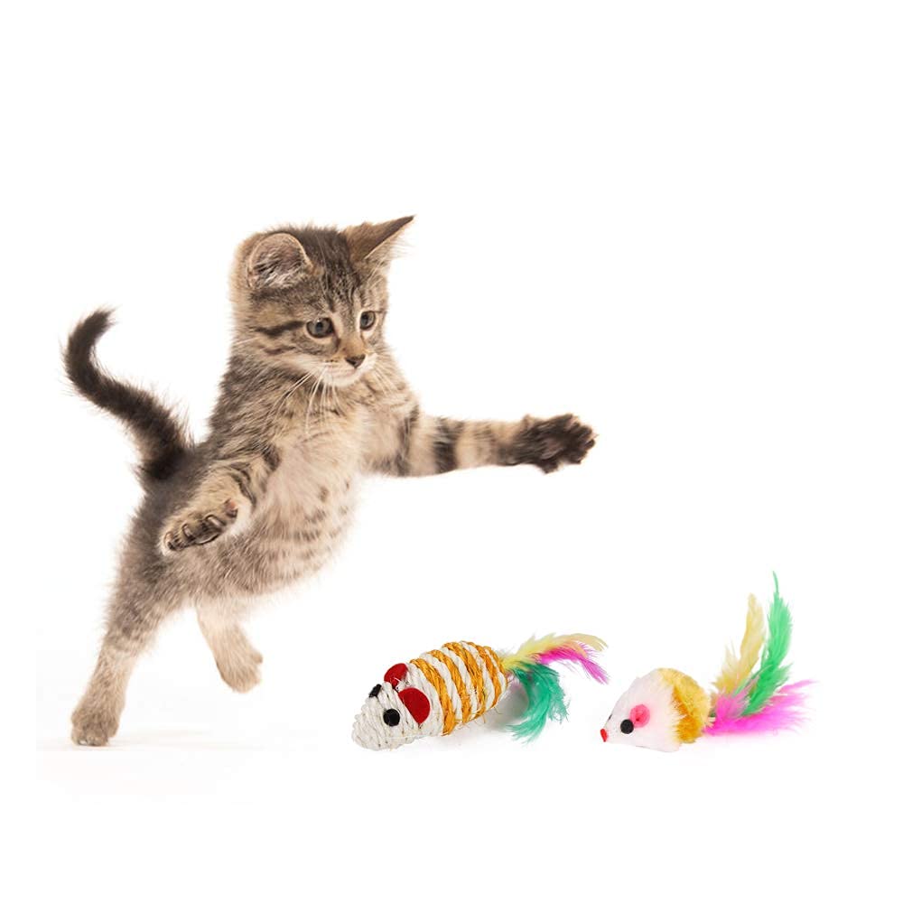 Qpets Cat Toys Kitten Toys Cat Toy for Indoor Cats Cat Feathers Wand Cat Interactive Toys Set with Mouse Mice Balls and Bells Toys for Cats Kitty Kitten Cat Games and Toys (20 Pcs) (Red)