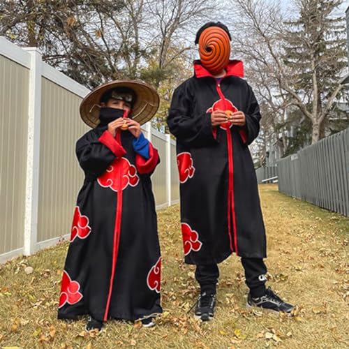 PATPAT® Akatsuki Costume Cloak Set 8PCS Anime Cosplay Itachi for Women Men with Headband Necklace Ring Halloween Party Size XL