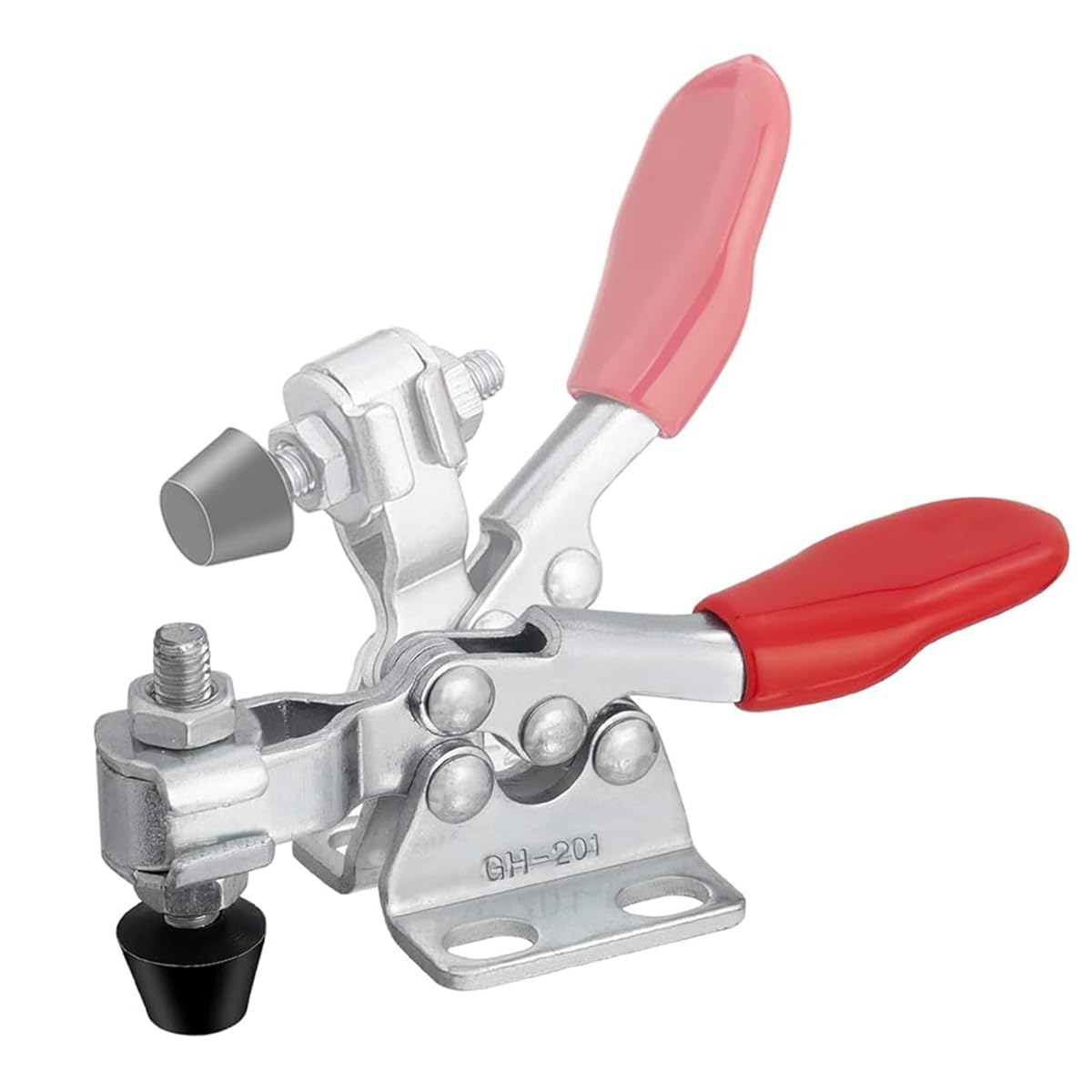 HASTHIP 4 Pcs Hold Down Toggle Clamps 201, Carpenter Tools Small Quick Release Horizontal Toggle Clamp Holding Capacity 60 lbs/27kg, Woodworking Latch Anti-slip Red Grip Hold Down Hand Tool