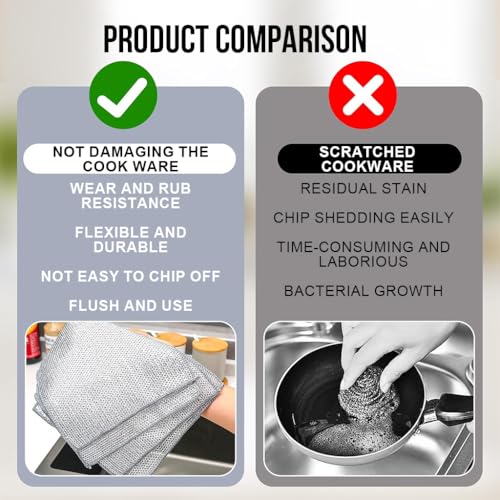 HASTHIP® 5Pcs Metal Mesh Dishcloth Dish Cleaning Scouring Pad Wet & Dry Use Non-Scratch 11.8'' Incehs Metal Mesh Dishcloth Dishwashing Scouring Pads Soft Metal Dishcloth for Dishes, Bowl, Pan, Pot