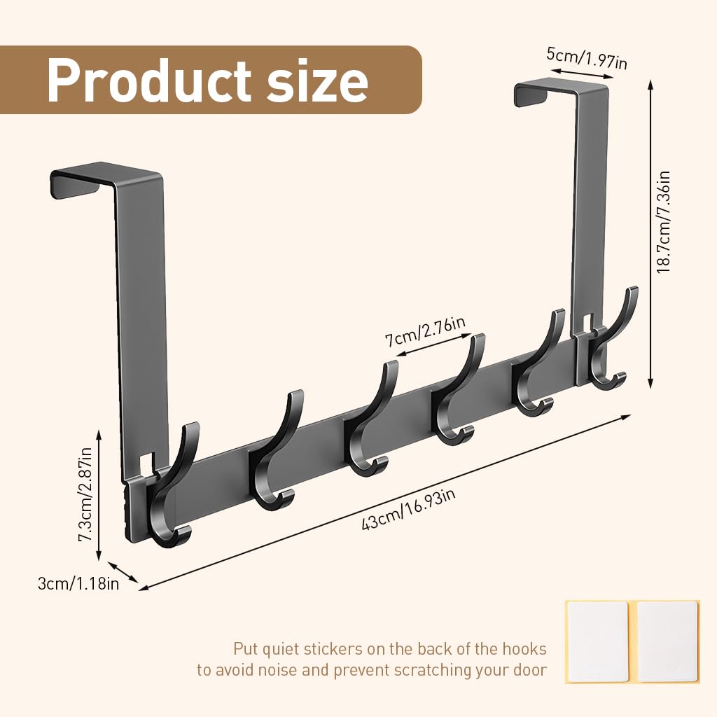HASTHIP Over The Door Hook Multi Hook Door Back Hanger Towel Hanger Aluminum Alloy Modern Clothes Hanger Hat Hanger Towel Hanger Over The Door Hook for Room, Bathroom, 42x18cm
