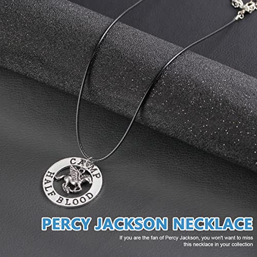 SANNIDHI® Percy Jackson Necklace for Men Women Stylish Metal Stainless Steel Camp Half Blood Pendant Black Chain Locket Accessories Jewellery Birthday Gift Boys Boyfriend 3 PCS