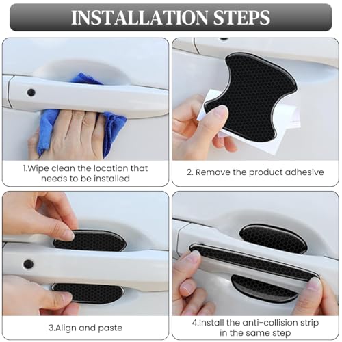 STHIRA® Set of 24PCS Car Door Protector Guard Handle Bowl Reflective PVC Bumper Stickers Black Carbon Fiber Pattern