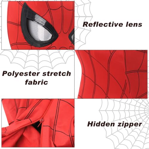 FANCYKU® 3D Spide Mask Combo Set with Moving Eyes & Jaw Motion Activated Blinking Eyelids, Red & Black Red Cosplay Head Covers for Adults & Kids, Halloween, Masquerade, DIY Costume Parties