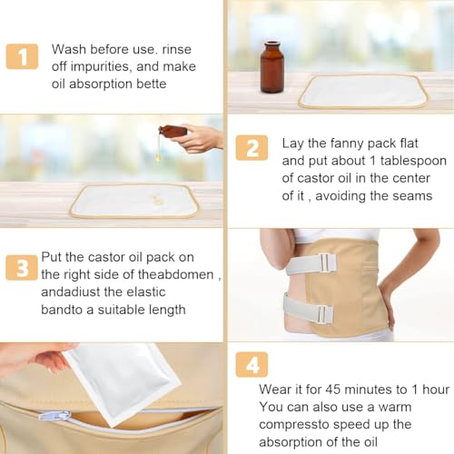 HANNEA® 18PCS Castor Oil Pack Wrap Organic Cotton for Liver Detox Stomach Neck Knee and Foot Reusable Pads Kit Hot Cold Compress with Adjustable Elastic Strap