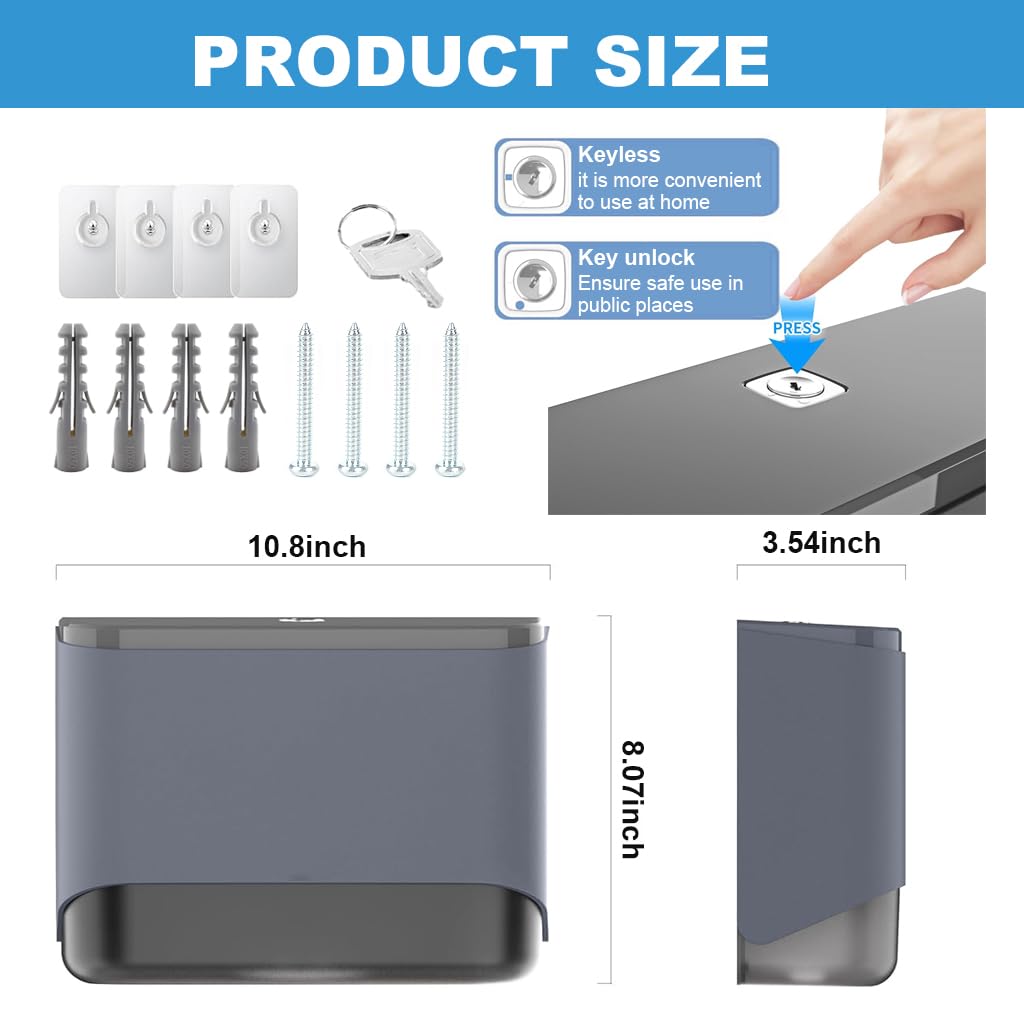 ORTIZA Paper Towel Dispenser Wall Mount, Dispenser Hotel Bathroom Paper Towel Dispenser with Lock Self Adhesive Wall Mount Large Capacity Paper Towel Dispenser for Home, Office, Public Area, Hotel