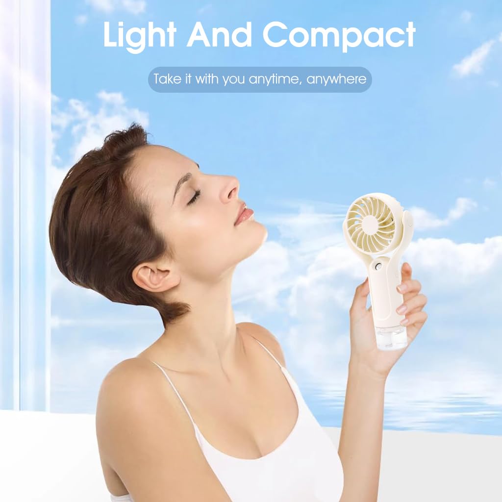 ZIBUYU Portable Fan, Hand Fan, with Mist Sprayer 2 In 1 Travel USB Mini Fan Desk Fan with 3 Speeds, hand fan rechargeable for Hot Summer Ideal for Home, Office, Kitchen & Travel Use(1000mAh)