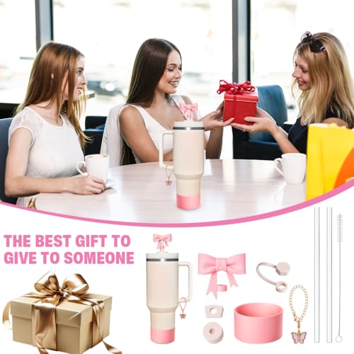 HASTHIP® for Stanley Cup Accessories 27PCS Charms Cute Bow Straw Cap Straws Cleaning Brush Butterfly Handle Bottom Sleeve Decor Kit NOT Included