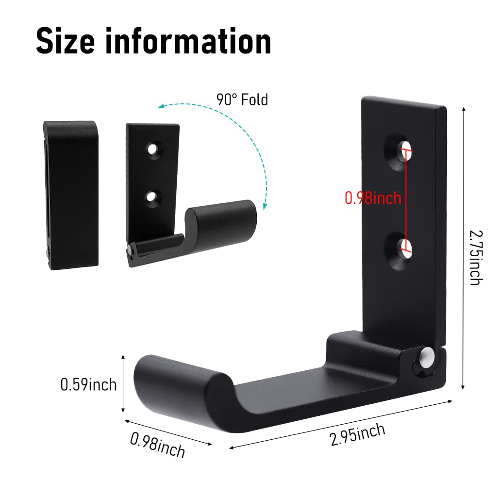 HASTHIP 2Pcs Folding Coat Hooks, Matte Black Wall Hooks for Hanging Coats Bathroom Towel Hooks Hardware, Heavy Duty Alloy Wall Hooks for Clothes, Bag, Hat, Towel, Bag, Backpack (Black)