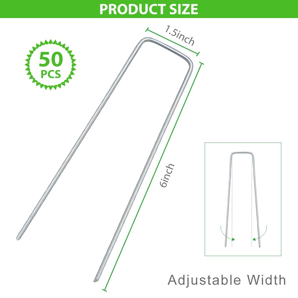 HASTHIP 50 Pcs Landscape Staples for Securing Landscape Fabric, Ground Cover or Drip Irrigation Tubing, Heavy Duty Galvanized Steel Garden Stakes Staples Securing Pegs (6 In)