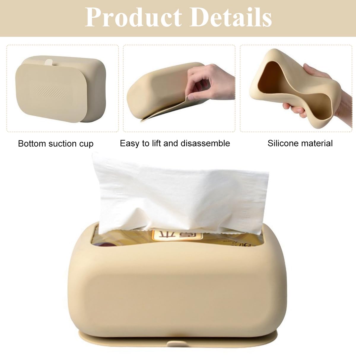 HASTHIP Silicone Tissue Box Strong Suction Cup Tissue Paper Box Desk Tissue Box Wall Mount Tissue Box Under Desk Space Saving Under Desk Tissue Paper Box for Dressing Table, Desk, Office