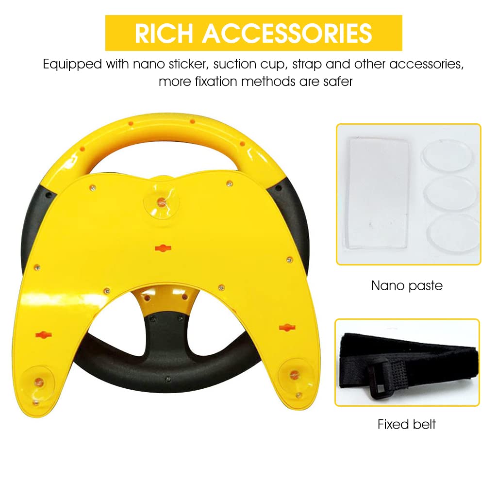 PATPAT Steering Wheel Toy for Kids, Music Driving Simulation Racing Play Learning Educational Toys for Baby Girls Boys 1-3 Years Old, Music Toy for Baby Steering Wheel Mountable on Crib (Yellow)