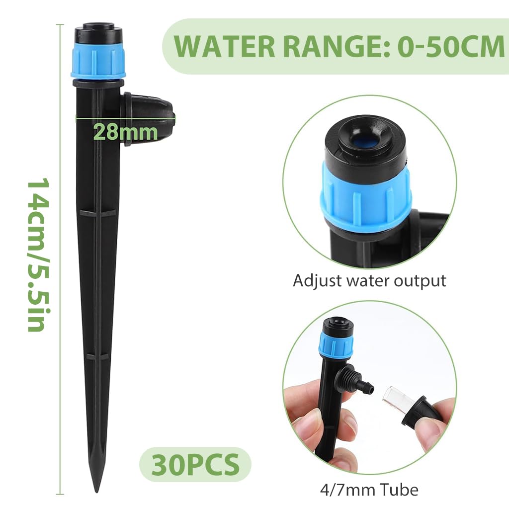 HASTHIP 30Pcs Irrigation Stakes 13.2cm Connectable Plant Watering Stakes Slow Drip Irrigation Emitters Reuseable Plastic Slow Dripping Watering Stakes for Flower Pots, Plant Pot, Flower Beds