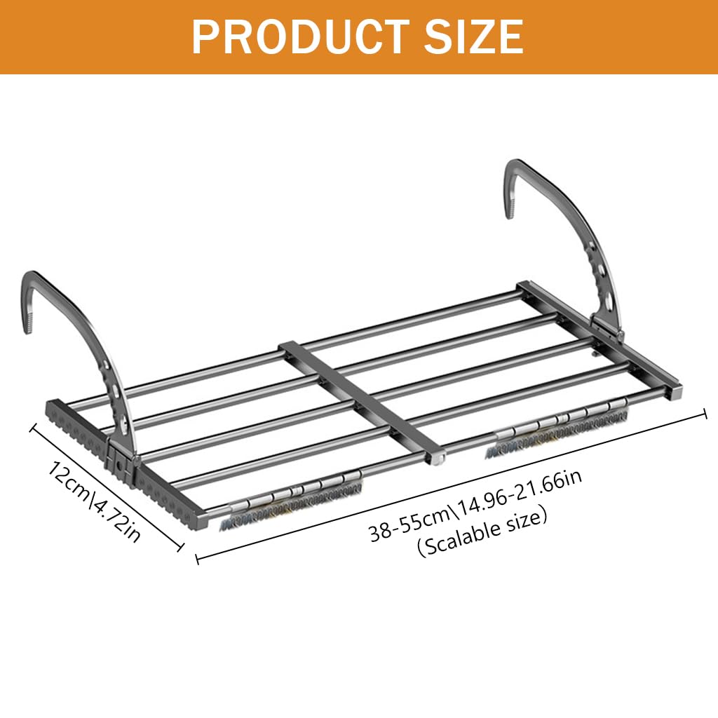 HASTHIP Retractable Cloth Drying Stand - Versatile Carbon Steel Laundry Hanger, Adjustable 38-55cm, Clothes Towels Drying Rack Shoe Rack Hanging on The Door Bathroom Windowsill Guardrail Balcony