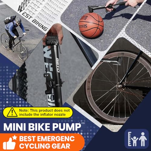 HASTHIP Bicycle Pump with Mounting Bracket Portable 9.84 Inches Small Bike Pump with 3 Air Valve Nozzlesor Presta & Schrader Valve 80PSI Manual Bike Pump Outdoor Emergency Bike Tyre Air Pump