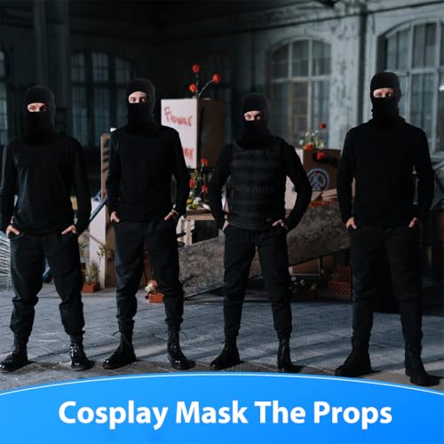 Proberos® Knitted Balaclava Face Mask Neck Gaiter Warm Full Ski Mask for Men Women Breathable Motorcycle Running Riding Black 2PCS