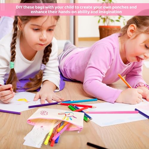 HASTHIP 10Pcs DIY Craft Blank Bag Canvas Makeup Pencil Pouch- Multipurpose Pen Pencil Case Cotton Canvas Cosmetic Bag Travel Cosmetic Bag, DIY Canvas Pencil Pouches Craft Gift for Kids