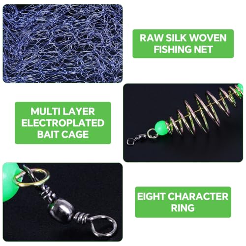Proberos® Spring Feeder Fishing Hook Net Trap Glow in The Dark Bait Holder with Nylon Hooks Cage Pack of 4 3PCS