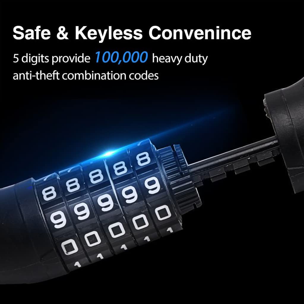 STHIRA Bike Lock 5 Digit Combination Lock Heavy Duty Zinc Alloy Bike Wheel Lock Safety Lock Chain Lock for Bike Wheel Mountable Bike Wheel Lock Heavy Duty Chain Lock for Motorcycle, Door, Gate Use