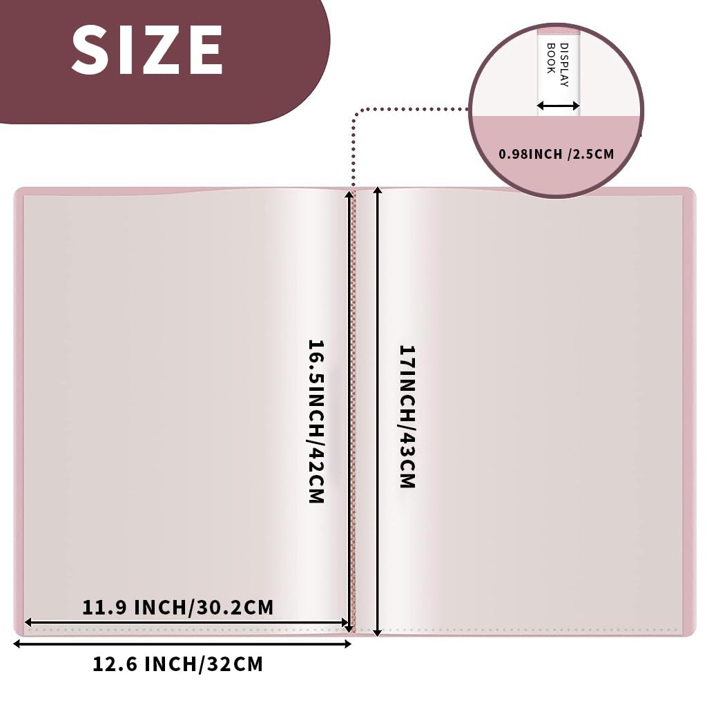 HASTHIP A3 30 Pages Diamond Painting Storage Book for Diamond Painting Kits, Clear Folder Storage Bag, Art Portfolio Painting Storage Book for Diamond Painting Kit, 16.9X12.6inches (Pink)