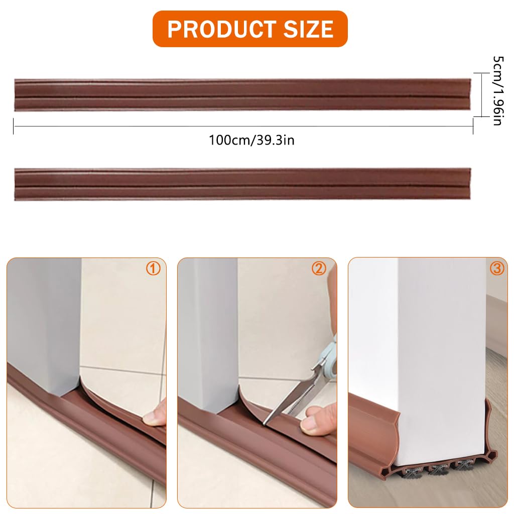 HASTHIP 2Pcs Door Bottom Sealing Strips Door Sweep 37.7 Inches Door Seal Rubber Gap Seals Triple Layer Door Sweep Brush Self-Adhesive Door Seal Weather Proof Noise Reduction Door Seal