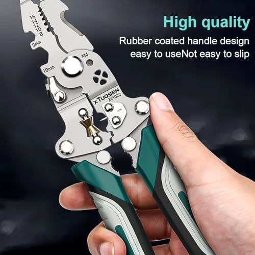 Serplex® Multifunctional Wire Stripper Tool, Carbon Steel Wire Cutter Stripping Tool, Folding Rubberized Handle, Electric Cable Stripping Crimping Tool with Lock, Multi Electricity Tool