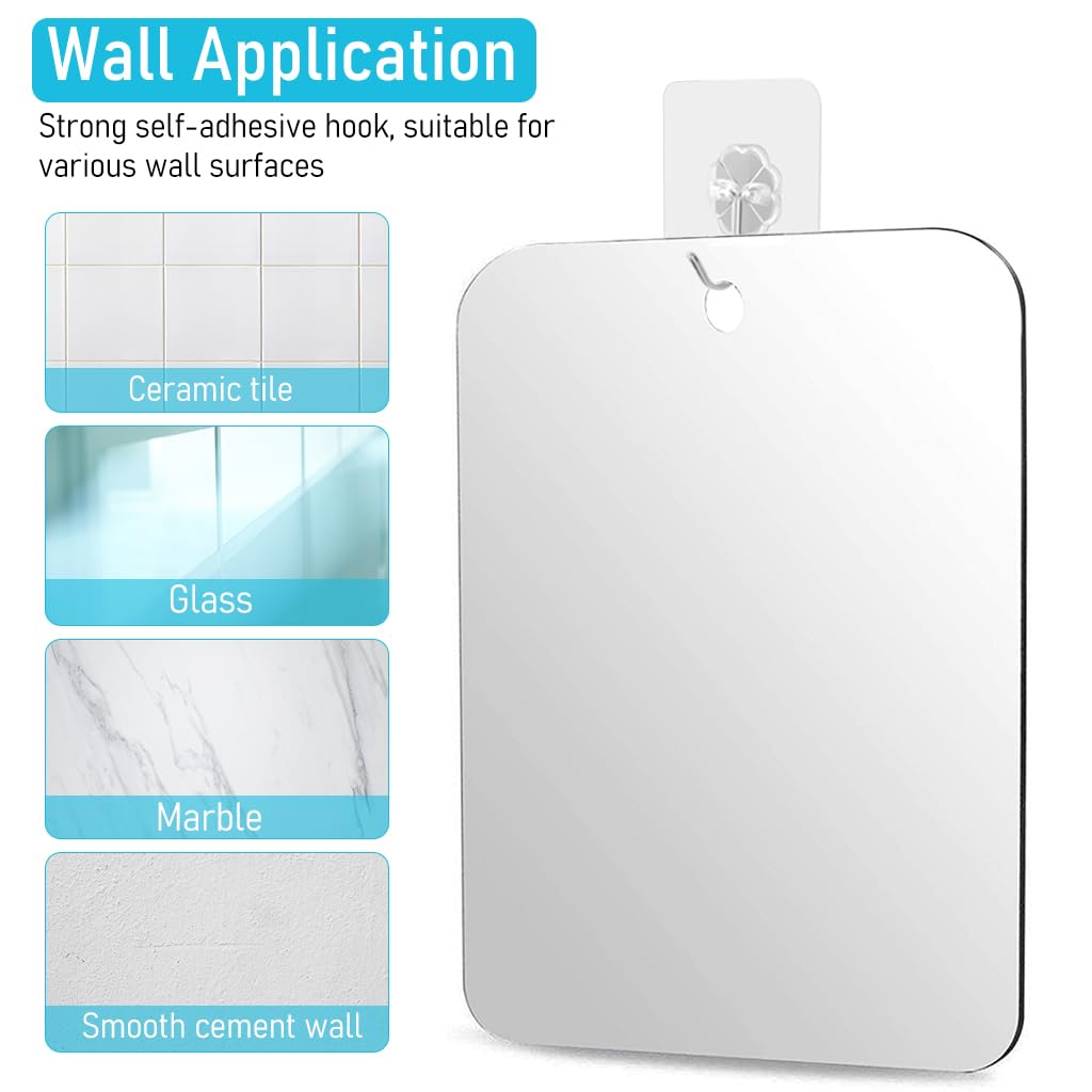 MAYCREATE Anti-Fog Shaving Mirror, 6.81in Anti-Fog Makeup Shave Frameless Shower Wall Hanging Mirror with Handheld Option for Men and Women