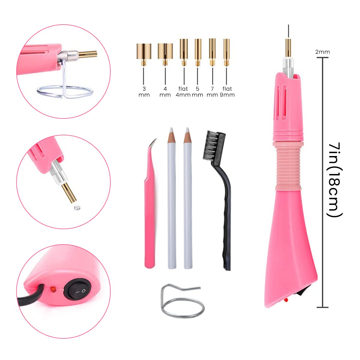 HASTHIP Hotfix Rhinestone Setter, Applicator ToolKit, Hot Fixed Wand Kit, Includes 12 Colors of Rhinestone and 1 Box White Rhinestone, Hot Melt Tool with 7 Sizes Metal Hot Melt Bit, Trays, Zip Bag