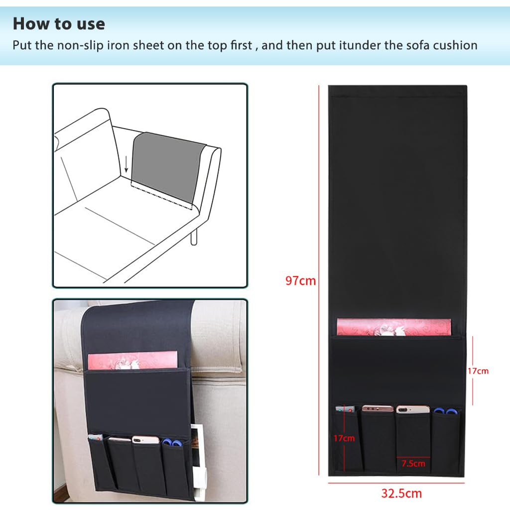 HASTHIP Armchair Caddy for Couch Remote Control Holder Recliner Armrest Organizer Non Slip Sofa Arm Chair Caddie Storage for Chair, Sofa, Bedside
