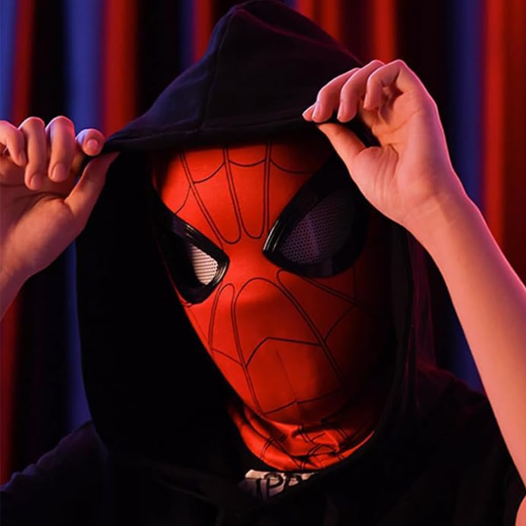 FANCYKU 3D Spider-Man Mask with Moving Eyes, Jaw Motion Activated Blinking Eyelid Spider-Man Head Cover, Spiderman Masks Spider Man Cosplay Costumes Mask for Adult Kids Halloween Masquerade Cosplay