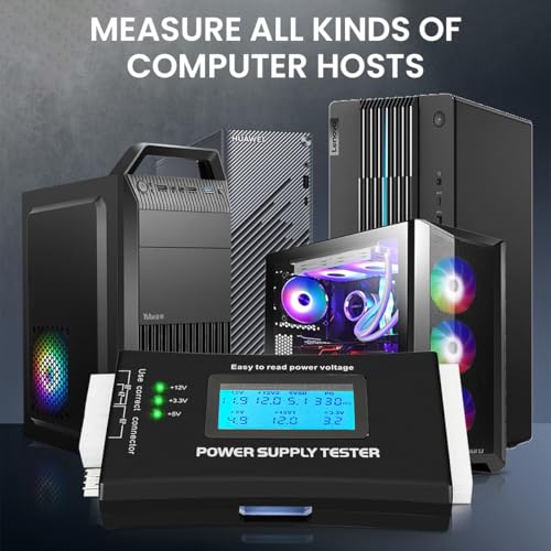 Serplex® Computer Power Supply Tester ATX ITX IDE HDD SATA BYI Connectors with Aluminum Alloy Enclosure 1.8 Inch LCD Screen Black 3 PCS