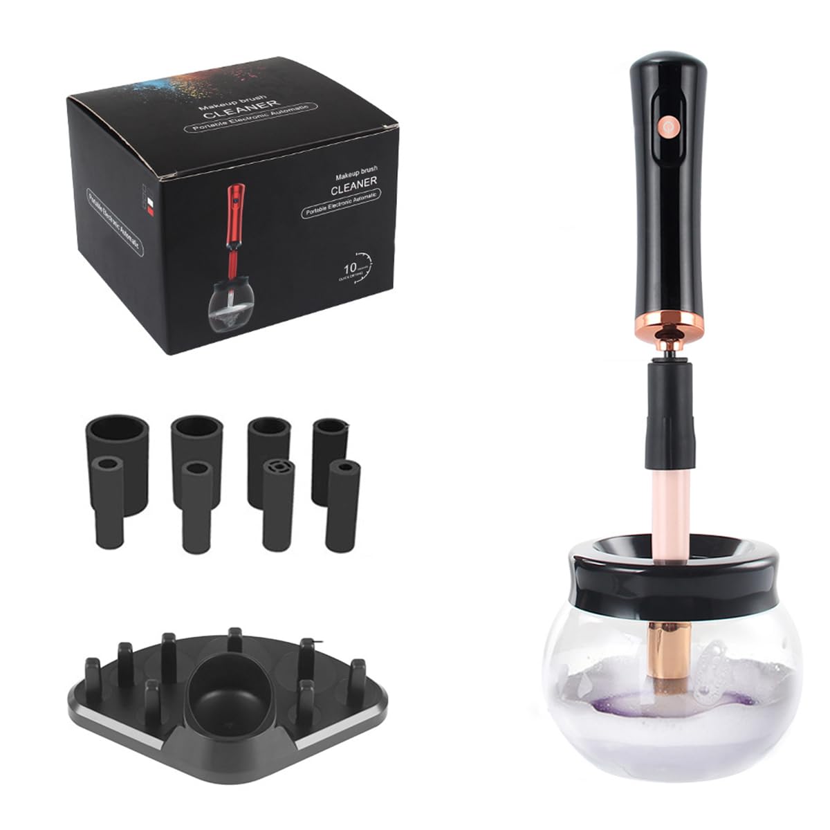 MAYCREATE Makeup Brush Cleaner and Dryer Machine, 2-in-1 Electric Cosmetic Automatic Brush Spinner with 8 Size Rubber Collars, Wash and Dry in Seconds, Suit for All Size Brushes