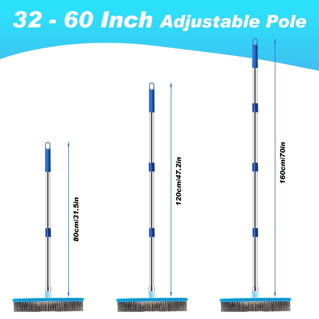 HASTHIP 63'' Floor Scrubber Stainless Steel Wire Floor Scrubber 11.8 Inches Width Metal Wire Ceramic Tile Cleaning Brush Remove Dirty, Hard Stain On Floor, Ceramic Tile, Cement Floor