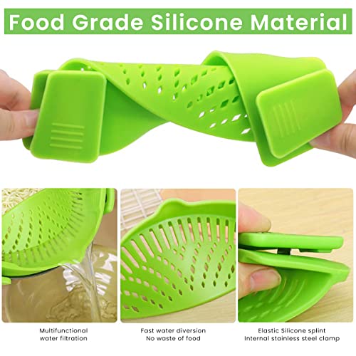 HASTHIP Clip on Pasta Strainer, Silicone Food Strainer, Heat Resistant for Spaghetti Pasta Hands-Free Drainer Kitchen Gadgets