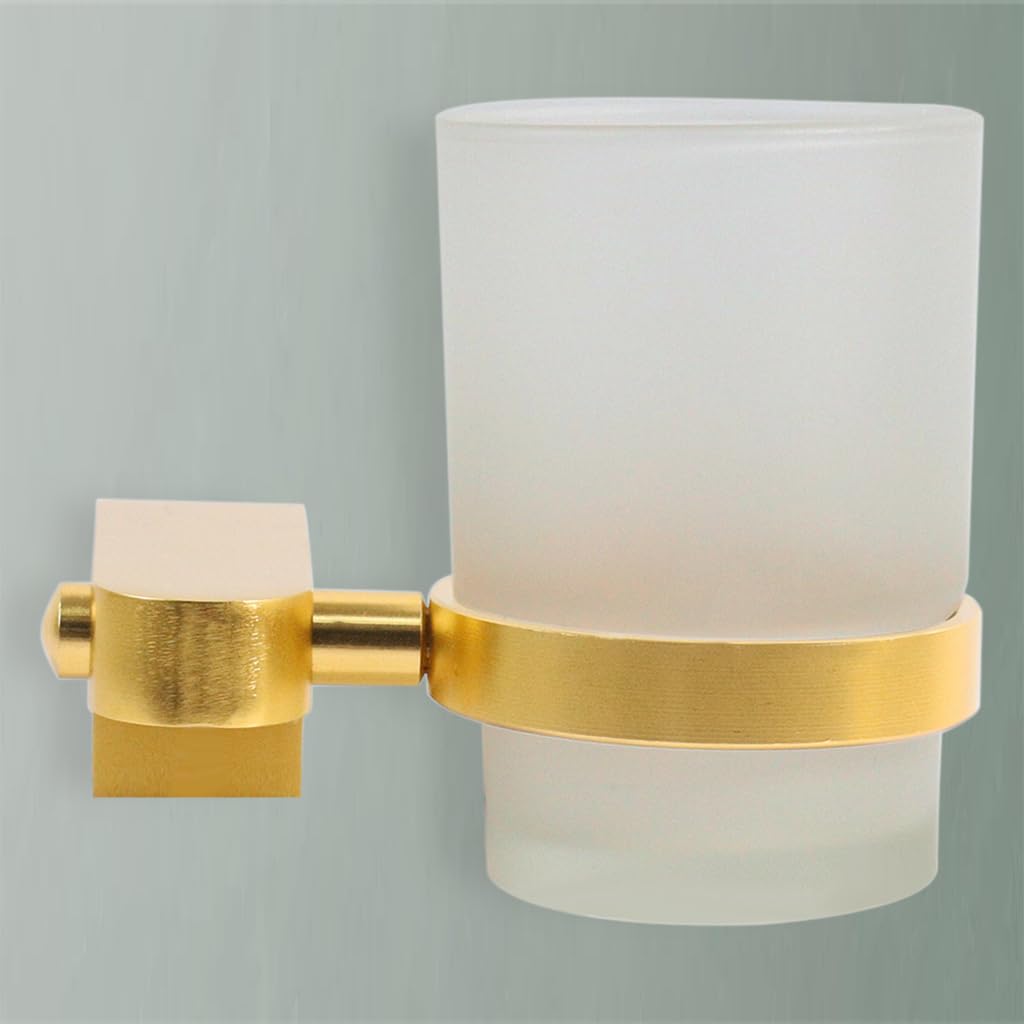 HASTHIP Aluminum Toothbrush Holder, Paste and Tumbler Holder with Cup for Bathroom Wash Basin Bathroom Accessories (Golden )