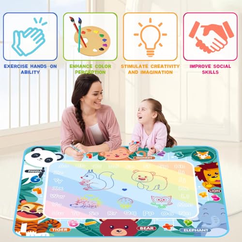 PATPAT® Magic Water Doodle Mat DIY Graffiti Drawing Mats 100x80cm Water Based Coloring No-Ink for Toddler Children Birthday Gift Kids 1-6 Years Old 3PCS