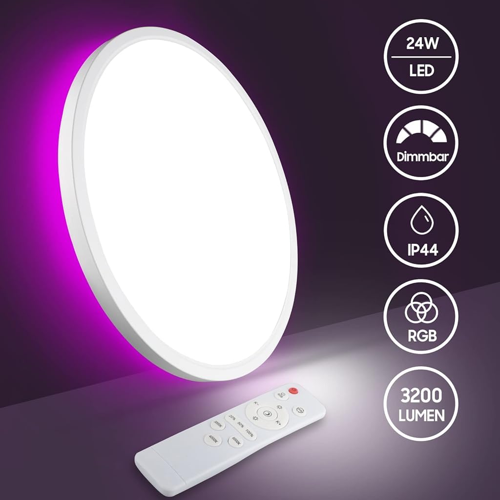 ELEPHANTBOAT® LED Ceiling Light with Remote Control, 12Inch 24W High Bright 3200lm, Backlight Round Close to Ceiling Lamp Modern Ultra-Thin 3000-6500K for Bedroom Living Room