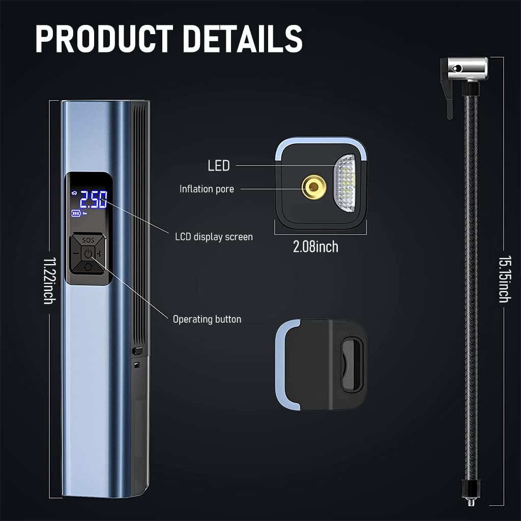 STHIRA 4-IN-1 Cordless Tyre Inflator for Car 4000mAh Car Tyre Inflator Pump with Vacuum Cleaner, Pressure Gauge, LED Light, Tire Inflator with Inflation Valve, Nozzle Adapter, Brush Head, Storage Bag