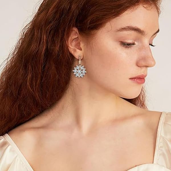 ZIBUYU® 2pc Jewelry Set for Women Sparkling Pink Heart Crystal Necklace & Sunflower Hook Earrings, Gold Plated Alloy, Adjustable Chain, Elegant Gift Box, Party, Wedding & Daily Wear